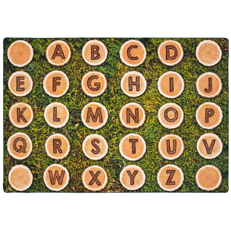 Carpets for Kids Pixel Perfect™ Alphabet Wood Stumps in Grass Tufted Brown/Green Area Rug