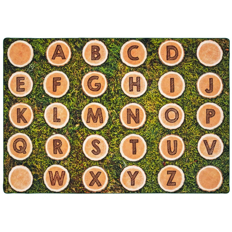 Carpets for Kids Pixel Perfect™ Alphabet Wood Stumps in Grass Tufted Brown/Green Area Rug