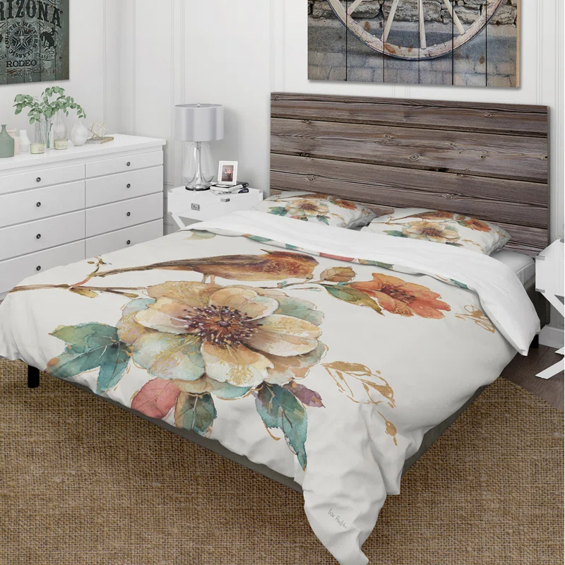Design Art Farmhouse / Country Weave / Muslin Floral Duvet Cover Set