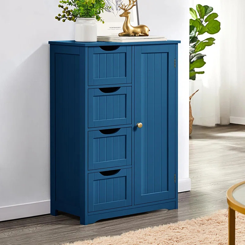 Wooden Bathroom Storage Organizer Cabinet with 4 Drawers and 1 Cupboard