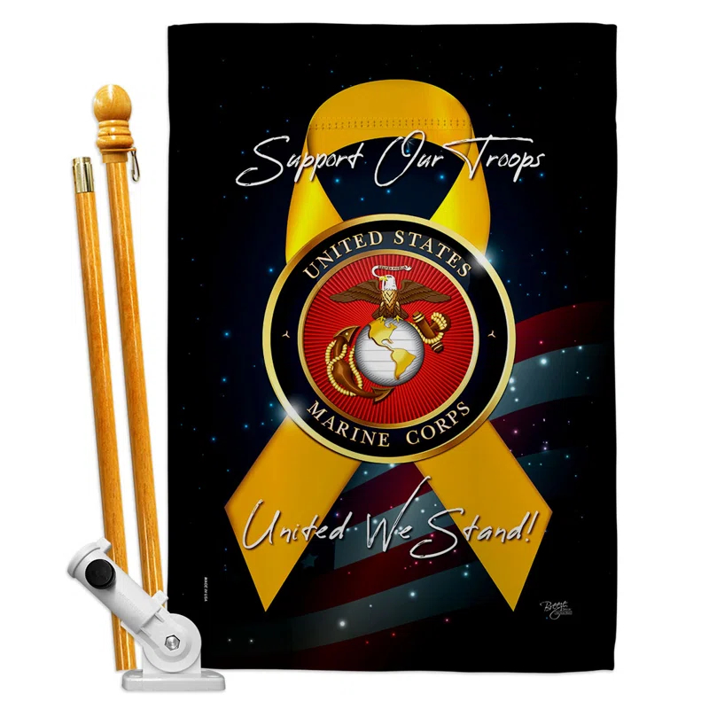 Breeze Decor  28 x 40 in. Support Marine Corps House Flag with Armed Forces Double-Sided Decorative Vertical Flags Decoration Banner Garden Yard Gift