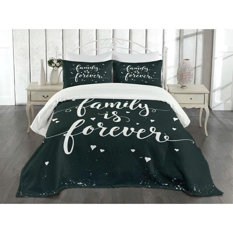 Ambesonne Black and White Bedspread Set 3 Pcs Family Forever King Black and White | Wayfair