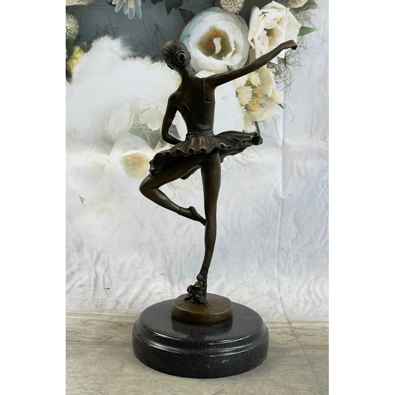 Red Barrel Studio® 11 Inches Tall Bronze Dancer Ballerina Bronze Statue Handmade Marble Base Vintage Art