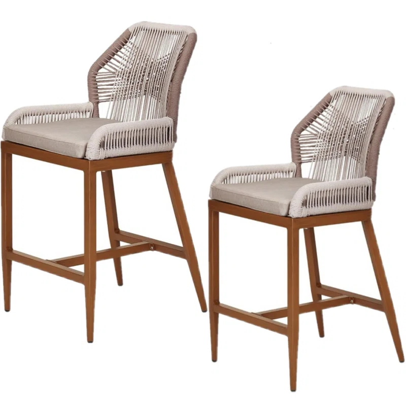 George Oliver 2 Pack Counter Height Bar Stools , Sponge Outdoor High Stool Set, Home Back Dining Chair With Backrest And Arm-Gray