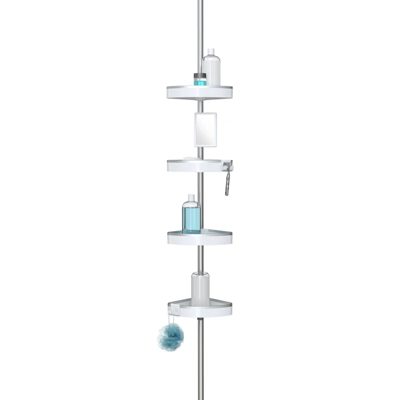 Better Living Products HiRISE 4 Tension Shower Caddy w/Mirror
