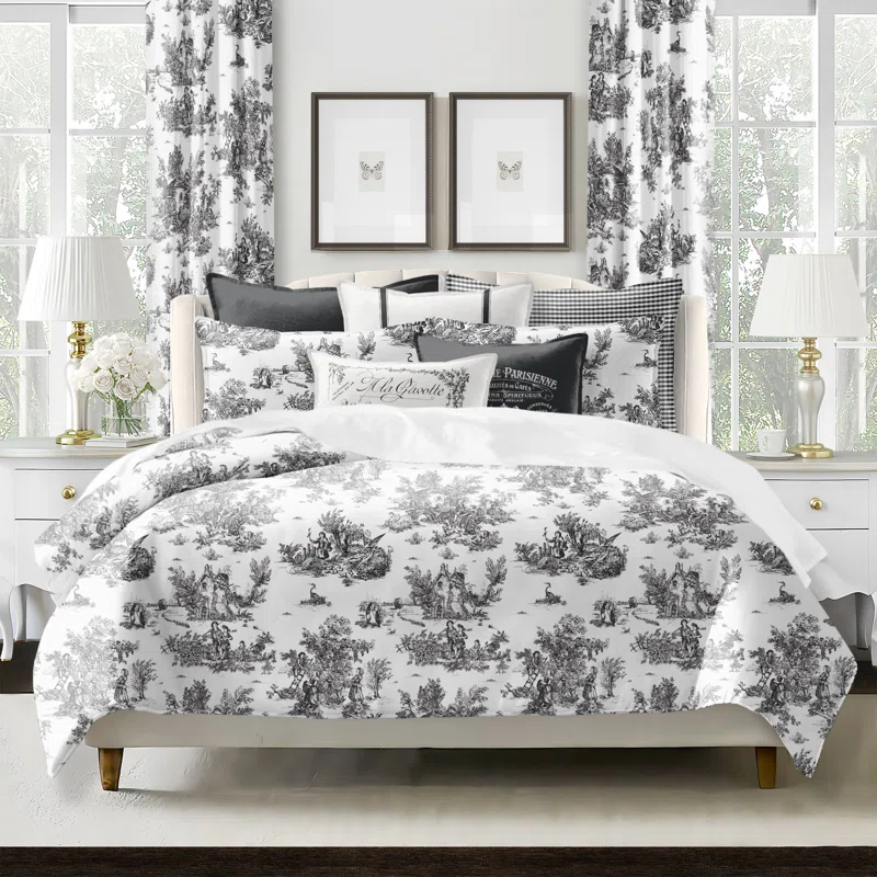 Jardin Du Jouy Toile Black Coverlet Set 8 Piece