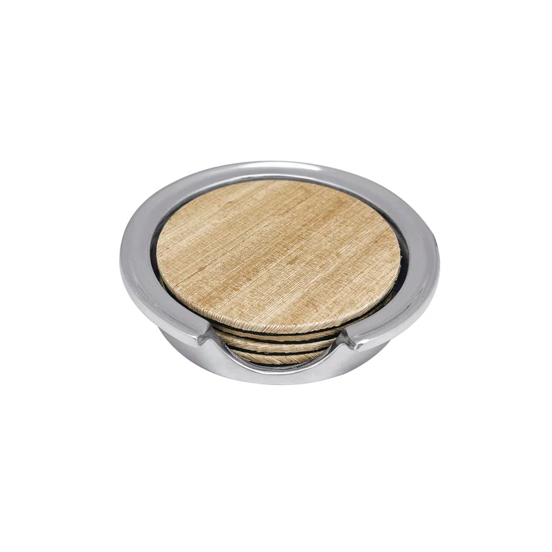 Mariposa Signature Vinyl Round 4 Piece Coaster Set With Holder