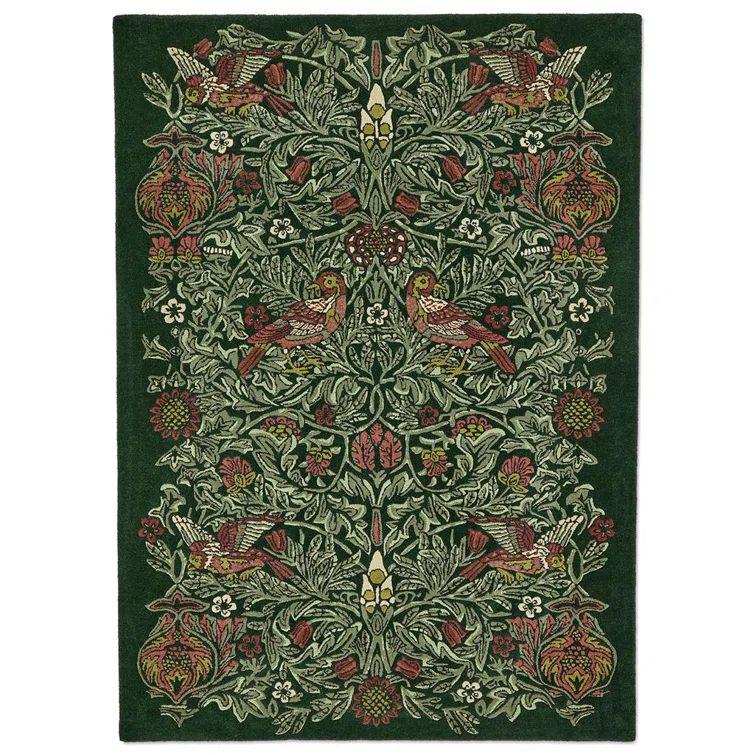 William Morris Rectangle Floral Hand Tufted Wool Area Rug in Green/Red | Perigold