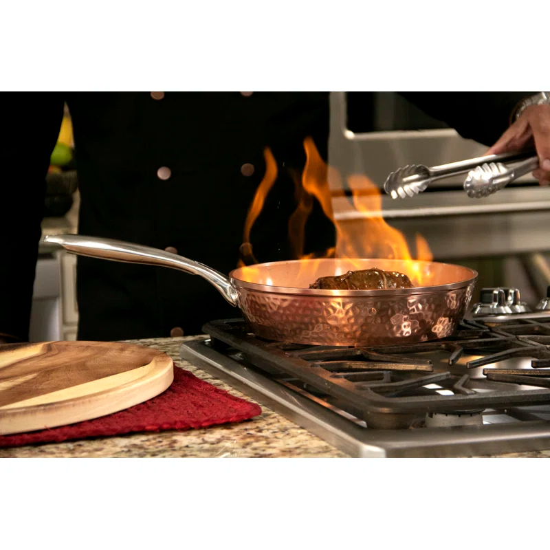 Gotham Steel Gotham Steel Hammered Copper 12'' Nonstick Frying Pan with Lid, Stay Cool Handle, Oven & Dishwasher Safe
