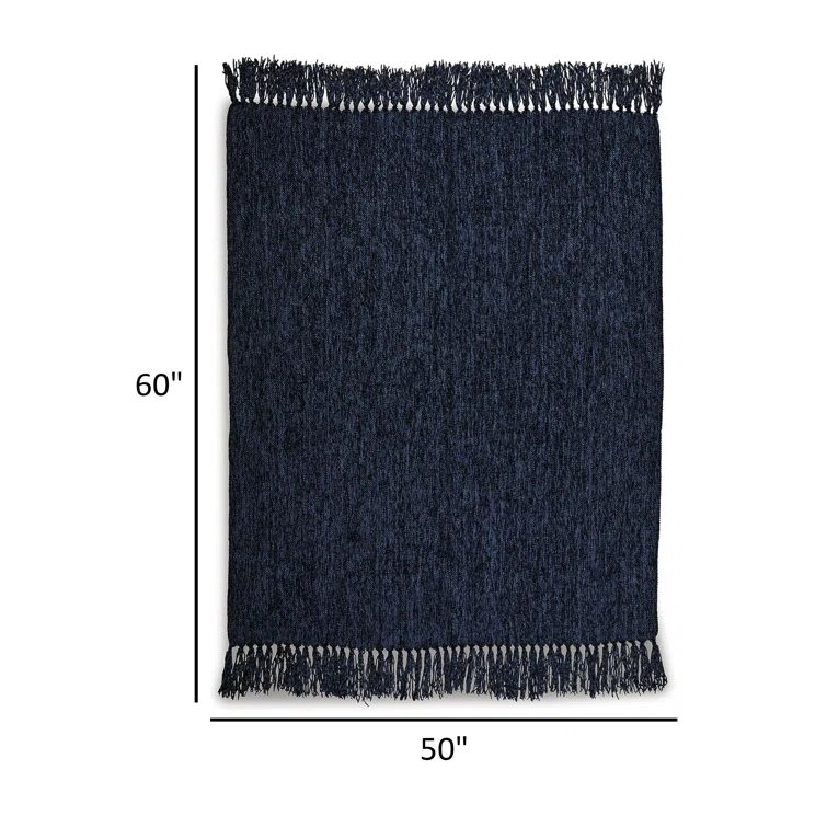 Benjara Emily Throw Blanket Set Of 3, Textured Woven Knotted Fringe, Polyester (Set of 3)