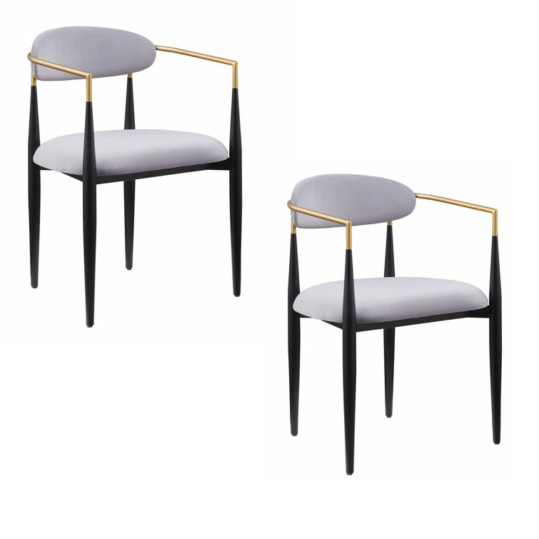Benjara Kenny 21 Inch Dining Chairs, Fabric, Foam Padding, Gold and Black Metal (Set of 2)
