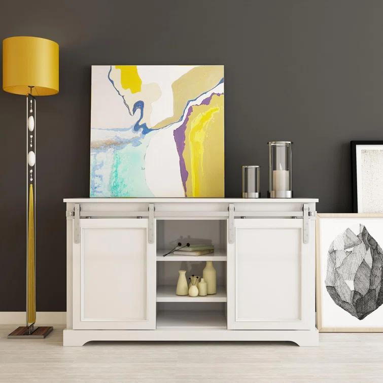 American Pro Decor Solid Steel Mini Sliding Rolling Barn Door Hardware Kit for Double Wood Doors (2-Piece)