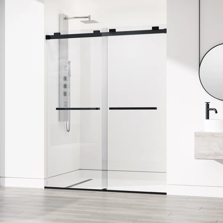 VIGO Houston 56-60" W x 76" H Sliding Frameless Shower Door with 3/8" Clear Glass VG6023MBCL6076