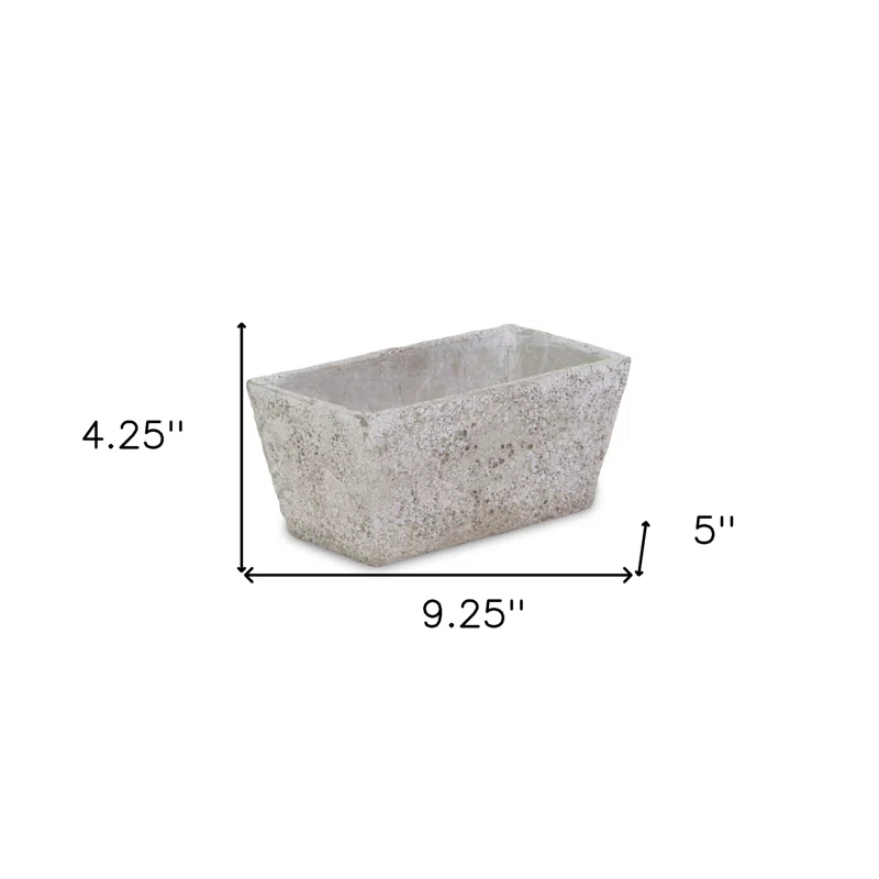 HomeRoots 9" Gray Speckle Glaze Cement Indoor Outdoor Rectangular Pot Planter
