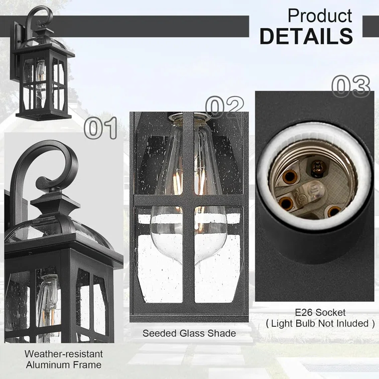 Longshore Tides Outdoor Wall Lights Exterior Light Fixture With Seeded Glass