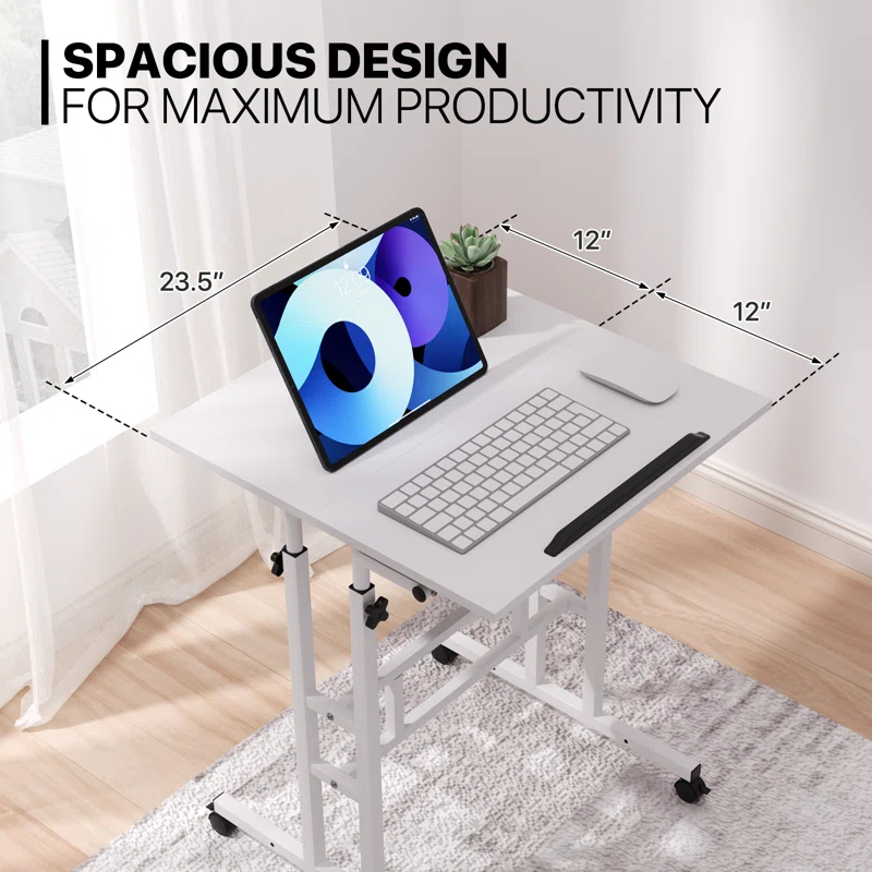 MoNiBloom Mobile Computer Desk, Adjustable Height Laptop Standing Desk with Tilting Tabletop and Monitor Shelf