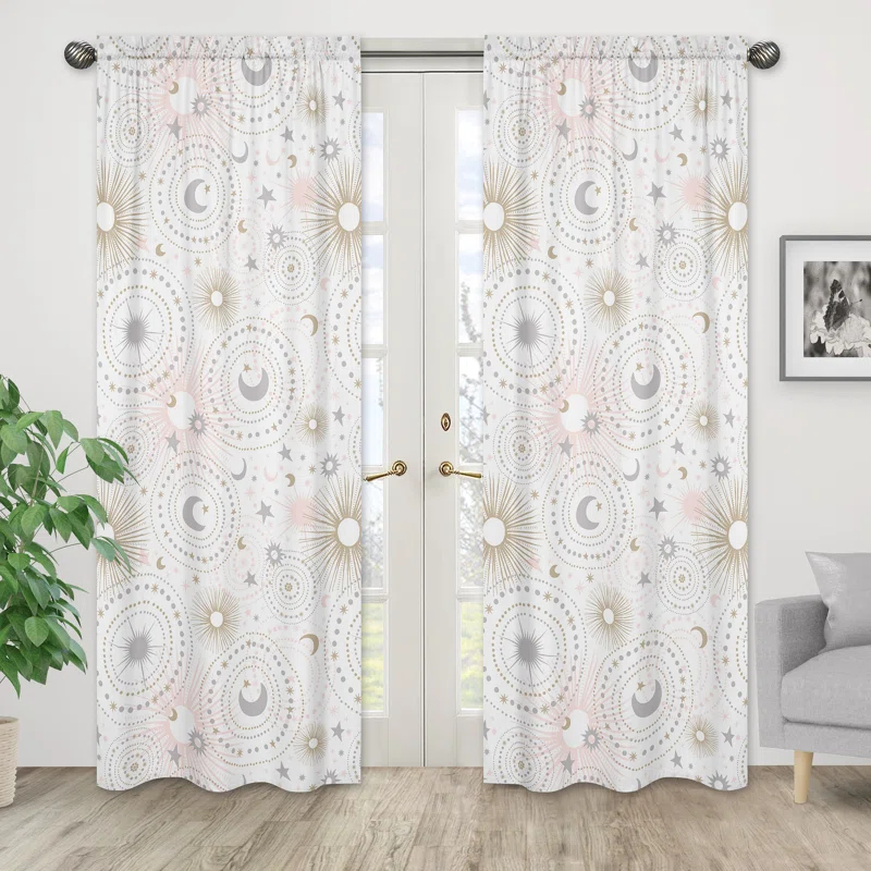 Sweet Jojo Designs Celestial Geometric Semi-Sheer Rod Pocket Curtains/Drapes (Set of 2)