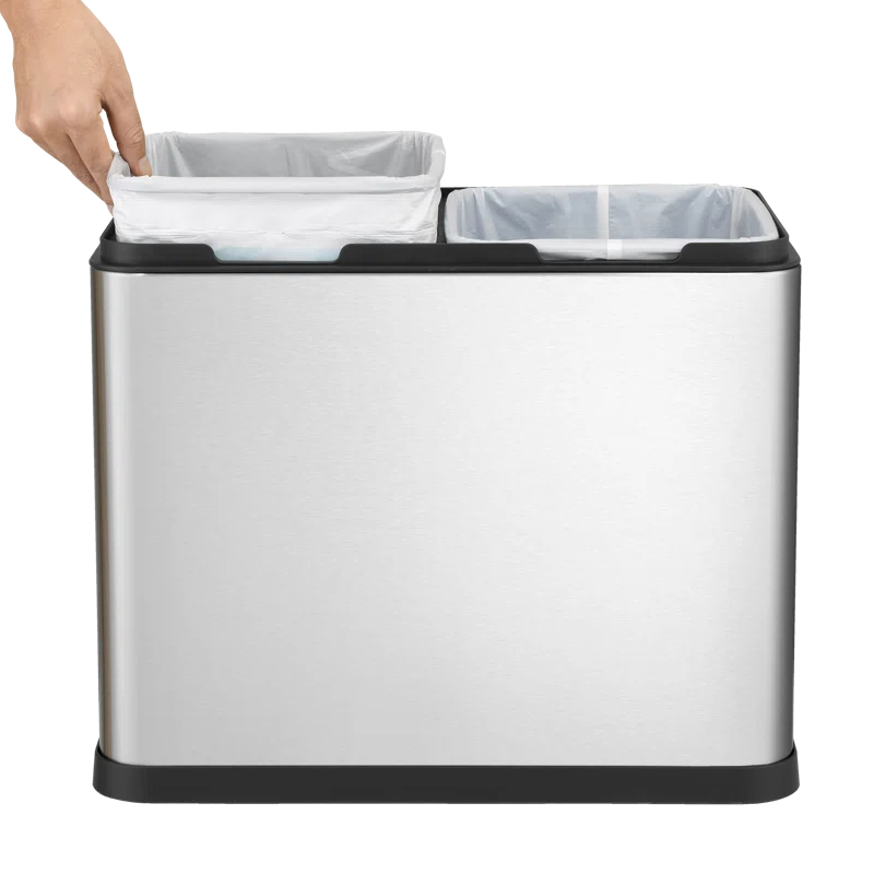 Home Zone Living Open Top Trash Can Dual Removable Liners for Trash and Recycling Stainless Steel