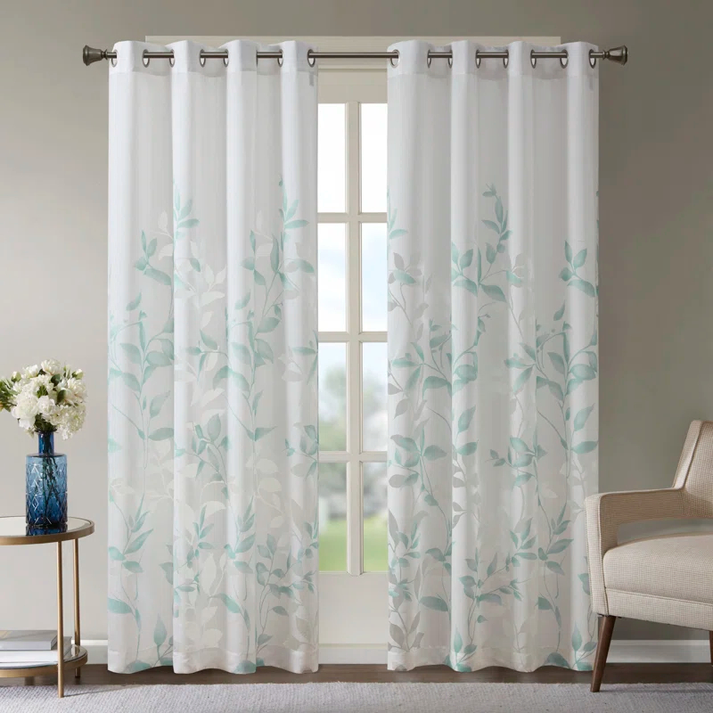 Madison Park Cecily Floral Printed Burnout Sheer Grommet Single Curtain Panel