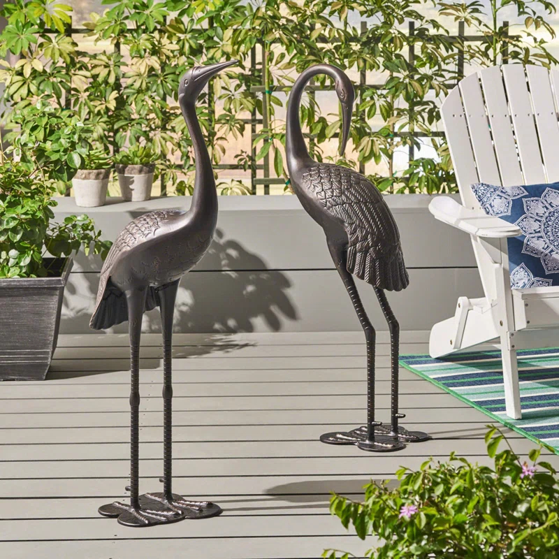 Rosecliff Heights Outdoor Aluminum Crane Garden Statue  (Set Of 2) (Set of 2)