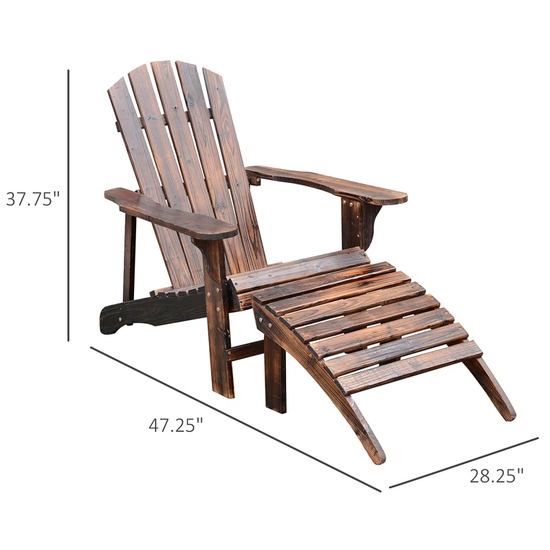 Audiohome Wooden Adirondack Chair Outdoor Patio Lounge Chair W/ Ottoman - Rustic Brown