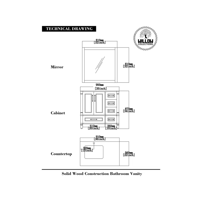 Willow Collections Aberdeen 36'' Single Bathroom Vanity with Top