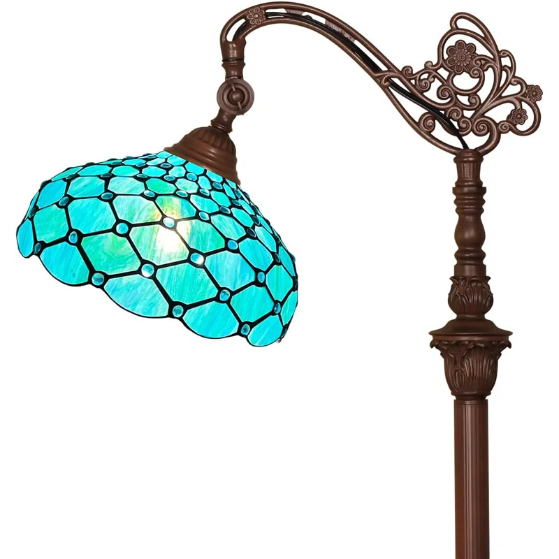 Bloomsbury Market 62" Tiffany-Style Seagrass Blue Beaded Stained Glass Floor Lamp - Adjustable Reading Light