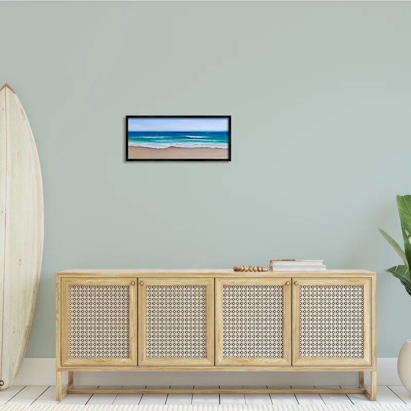 Stupell Industries " Vibrant Blue Beach Coast Ocean Shoreline Panoramic " Painting Print