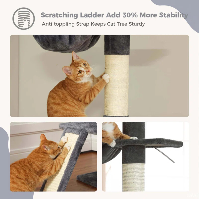 Adjustable Height Floor To Ceiling 5-Tier Tall Cat Tree Tower For Indoor Cats With Cat Condo, Cat Scratching Post And Cat Ladder