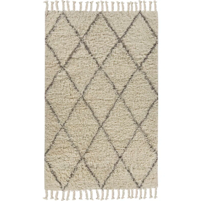Foundry Select Calsbeck Geometric Handmade Wool Ivory/Grey Area Rug | Wayfair