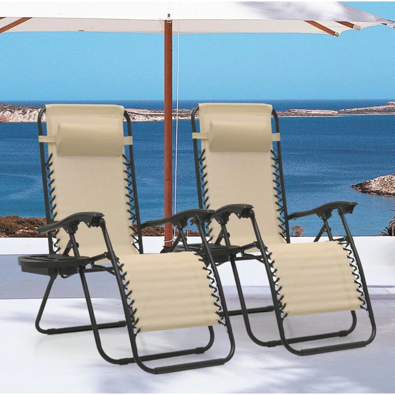 Arlmont & Co. Zero Gravity Chairs Recliners Outdoor Adjustable Foldable Reclining Lounge Chairs with Cup Holder (Set of 2)