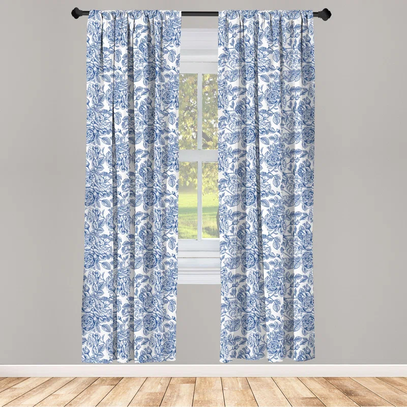 Ambesonne Rose Floral Semi-Sheer Rod Pocket Curtain Panels (Set of 2)
