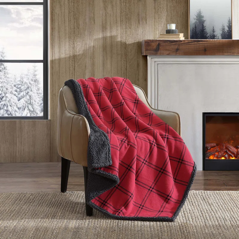 Eddie Bauer Eddie Bauer Printed Flannel/Sherpa Throw Blankets
