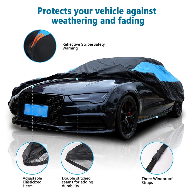 UNIVERSAL WINDOW SOLUTIONS Waterproof Car Cover All Weather Snowproof UV Protection Windproof Outdoor Full Car Cover, Universal Fit For Sedan (Fit Sedan Length 194-206 Inch)