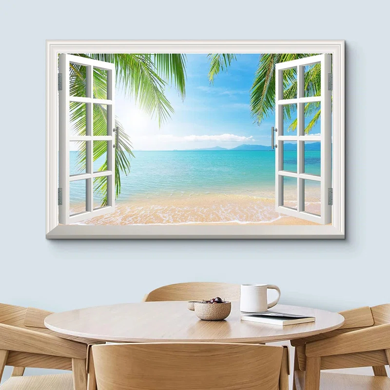 IDEA4WALL Window Scenery " Landscape Tropical Palm Tree Beach Nature Wilderness "