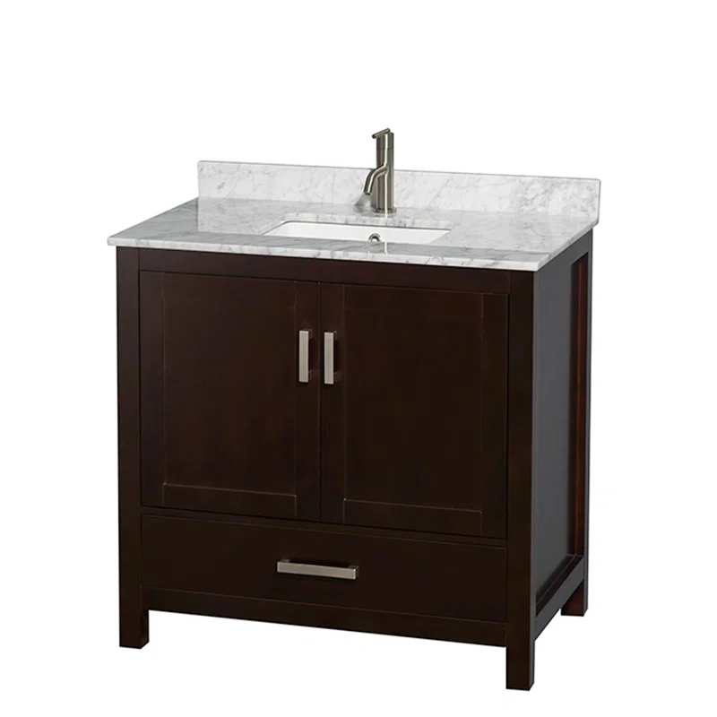 Wyndham Collection Sheffield 36" Freestanding Single Bathroom Vanity with Marble Top