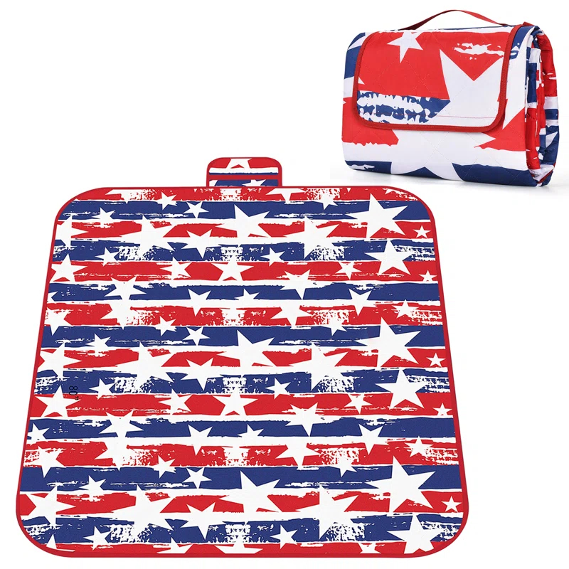 Tirrinia Picnic Blanket Extra Large Waterproof Lightweight Portable Outdoor Mat for Family Camping, Travel, Park, Beach, Hiking, Stadium, Concerts ( Striped Print, 70''X80'') - Machine Washable