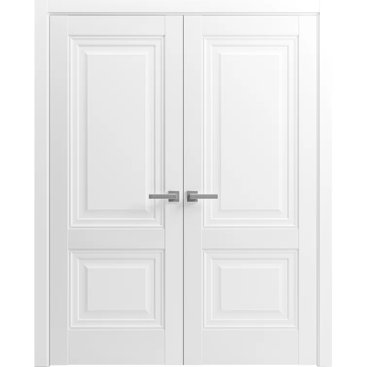 SARTODOORS Solid French Double Doors | Lucia 8831 White Silk | Wood Solid Panel Frame Trims | Closet Bedroom Sturdy Doors