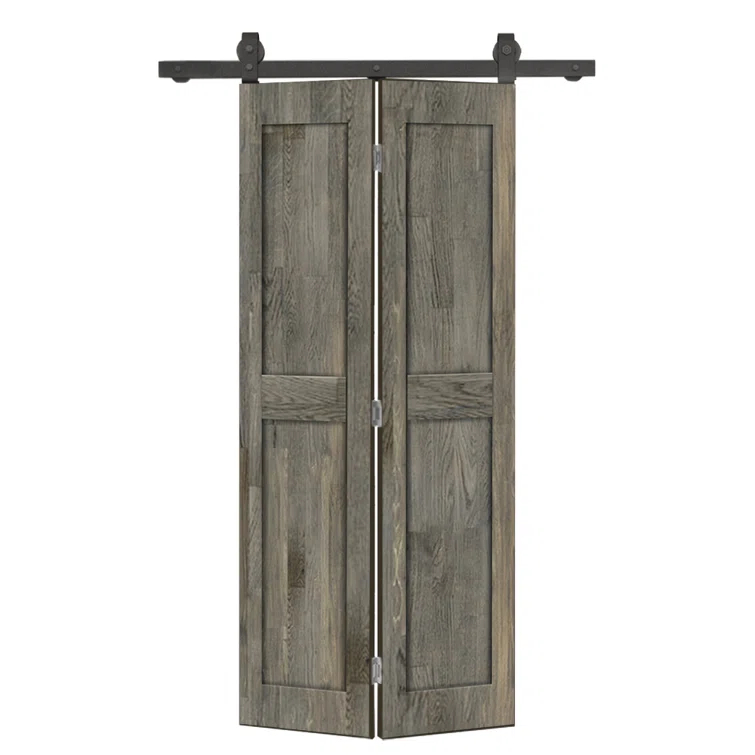 Calhome 2 Panel Shaker Pine Wood Bi-Fold Door with Sliding Barn Door Hardware Kit
