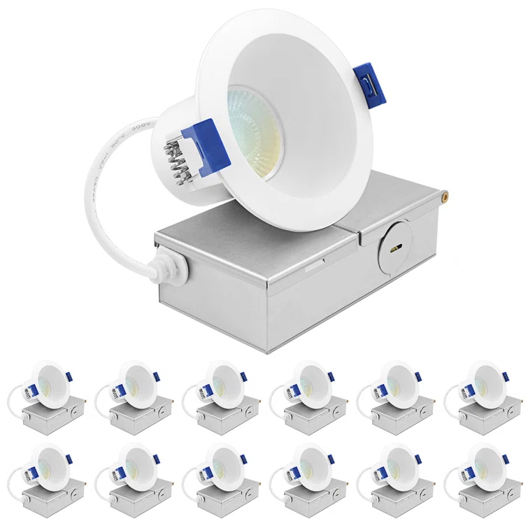 Luxrite Luxrite 3 Inch LED Recessed Ceiling Light J-Box 8W 5CCT 2700K/3000K/3500K/4000K/5000K 840LM Dimmable Canless Downlight, Wet Rated IC Rated ETL 12 Pack LR23320-12PK