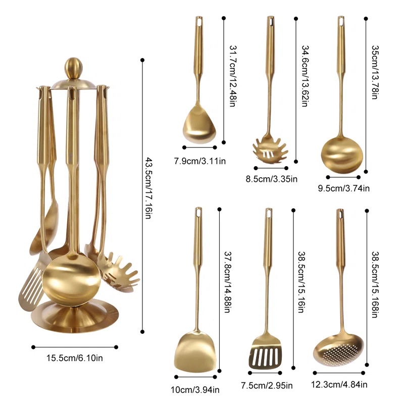 DALELEE 7-Piece Stainless Steel Kitchen Cooking  Utensil Set with Holder
