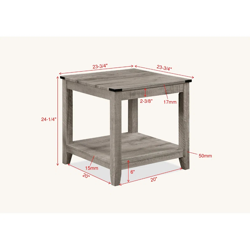 August Grove® Rustic Gray Brown 3-Piece Cocktail Set Wooden Table Top Rectangular Coffee Table And Two Matching Square End Tables Living Room Wooden Furniture Retro