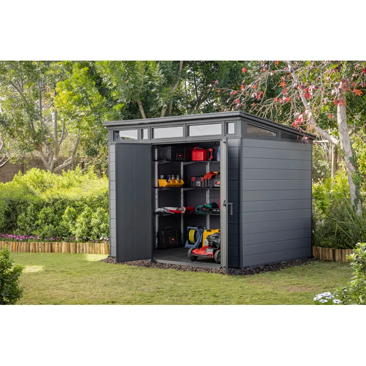 Keter Keter Storage Shed Shelf Kit 40 Inch Easy Assembly Steel Reinforced Utility Kit with Heavy Duty Brackets and Rails, Black