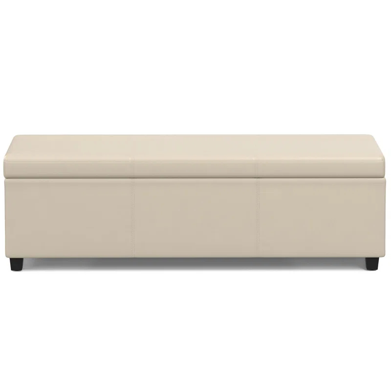 Simpli Home Avalon 54"W Upholstered Storage Ottoman Bench with Interior Storage and Safety Hinges