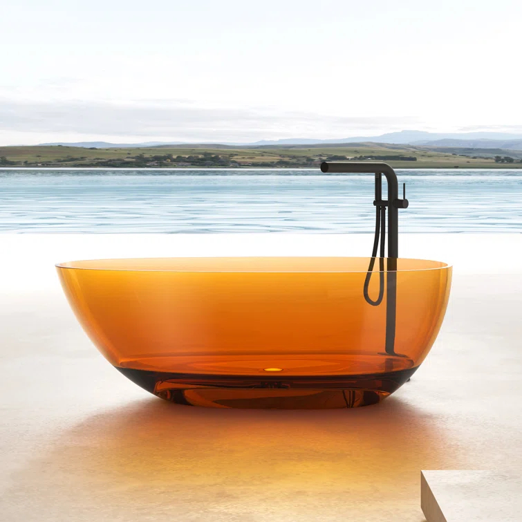 Vanity Art 59" x 31" Freestanding Soaking Stone Resin Bathtub with Polished Chrome Pop Up Drain VA6913-PCS