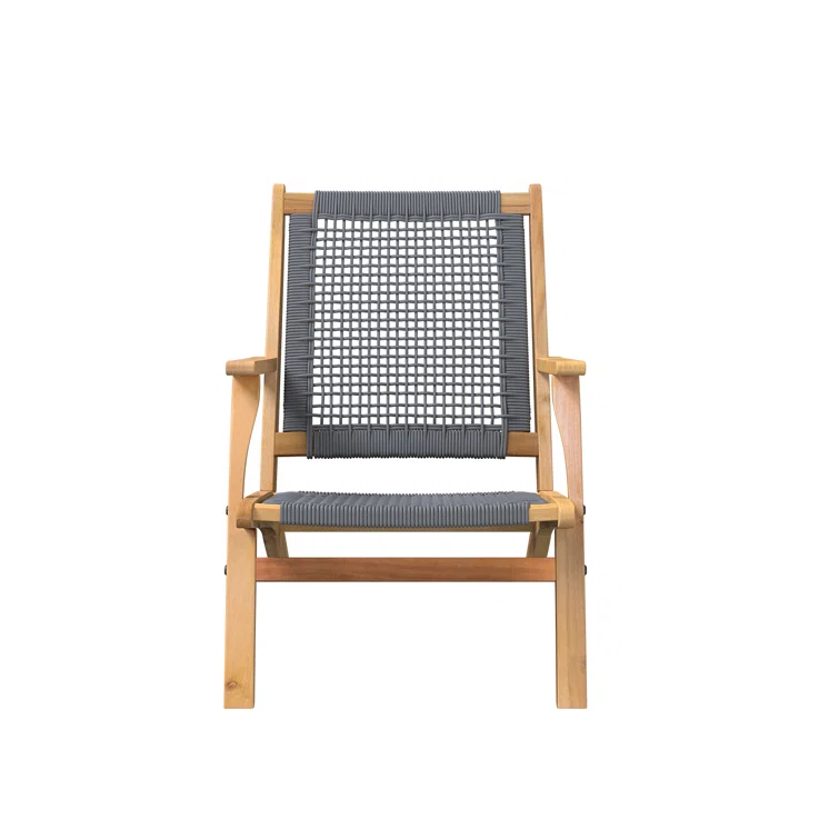 Balkene Home Patio Sense Vega Natural Stain Chair ,Acacia Wood Construction ,Woven Web Seat- Navy Blue Cording