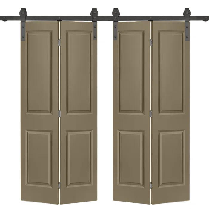 Calhome Paneled MDF Composite Double Bifold Barn Doors with Installation Hardware Kit