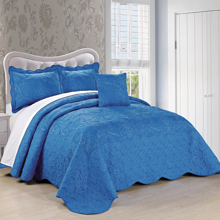 Home Soft Things 4 Piece Damask Embroidery Bedspread Set