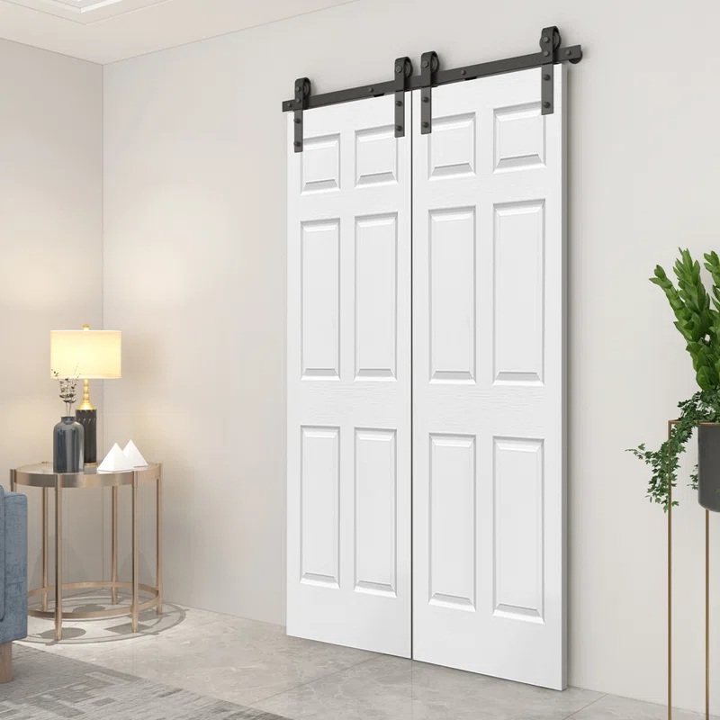 Calhome Paneled MDF Composite Double Bifold Barn Doors with Installation Hardware Kit