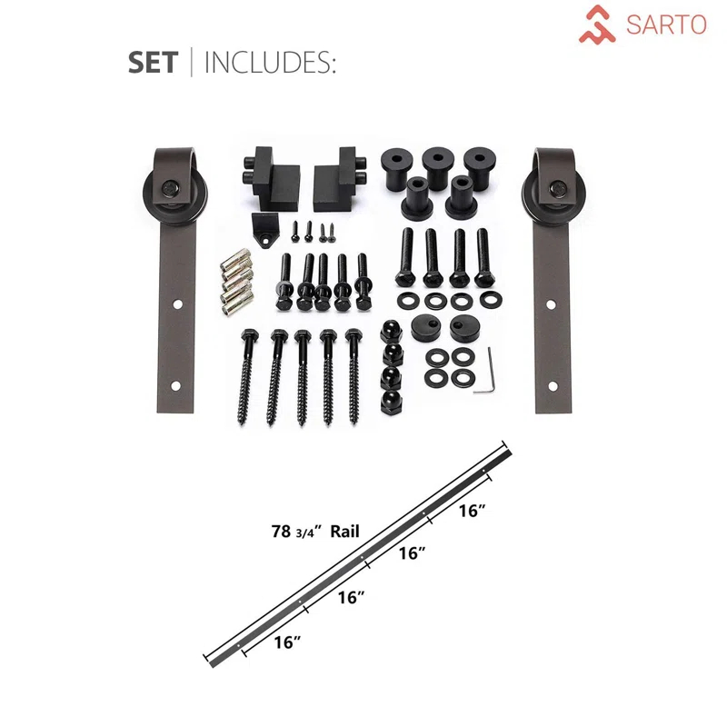 SARTODOORS Quadro Frosted Glass Barn Door with Installation Hardware Kit
